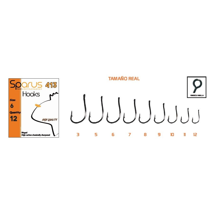 Sparus 413 Anzuelo Carbono Pata Larga con Ojal